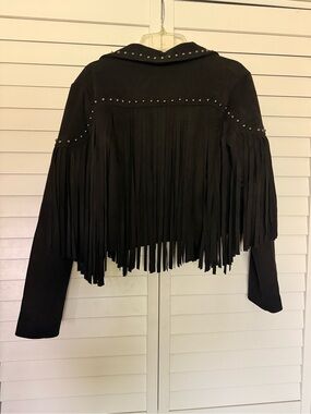 Black Fringe Studded Women's Jacket